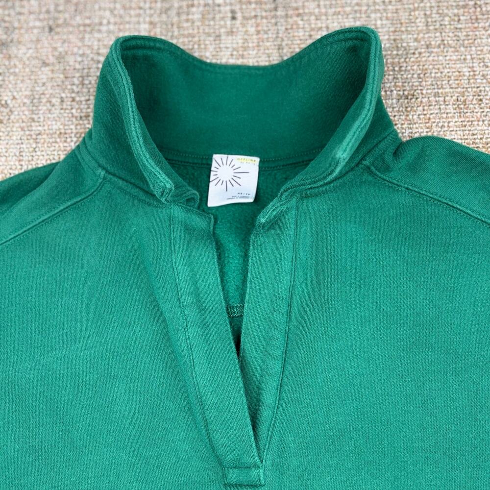๐ Offline by Aerie Cropped Quarter-Zip Sweatshirt | Size XS | Green/White - Picture 5 of 7